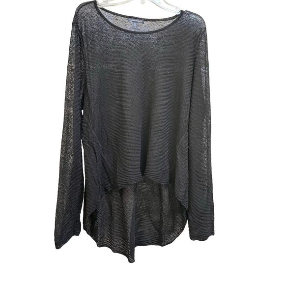 Eileen Fisher Black Hemp Sheer Knit High Low Pullover Sweater Top Size M - Picture 3 of 10